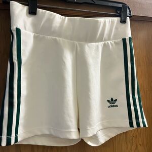 Adidas Women's White Shorts with Green Stripes